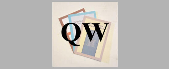 A link to Quiet Writers. Features their Q W logo, which has their current publications spread out behind it.